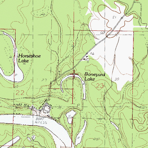 Topographic Map of Boneyard Lake, MS