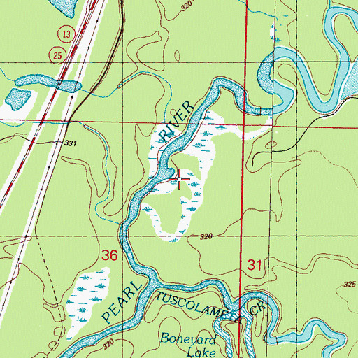 Topographic Map of Boneyard Lake, MS