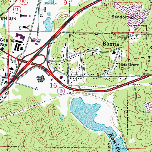Topographic Map of Bonita, MS