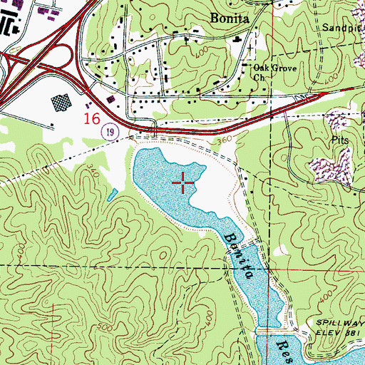 Topographic Map of Bonita Reservoir, MS