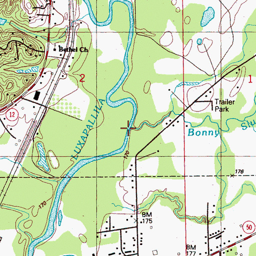 Topographic Map of Bonny Slough, MS