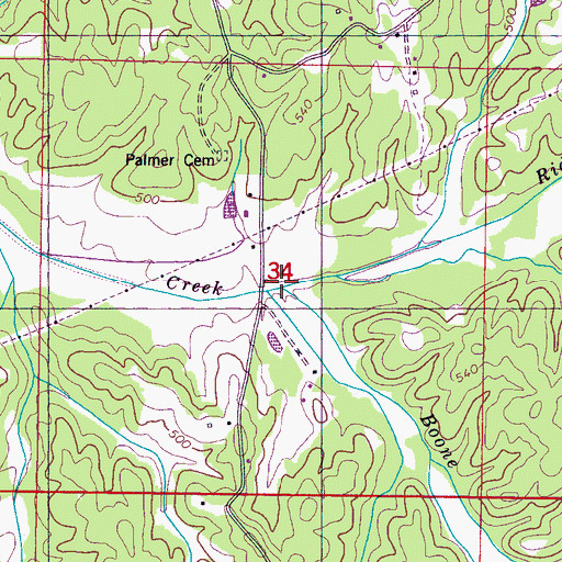 Topographic Map of Boone Creek, MS