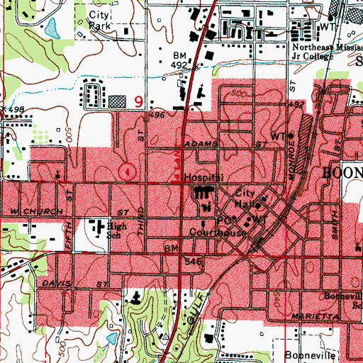 Topographic Map of Booneville, MS