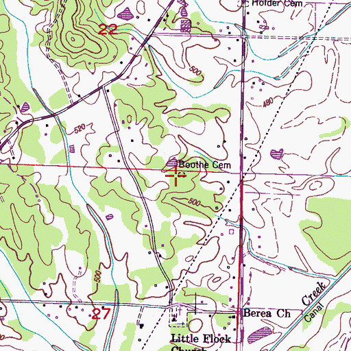 Topographic Map of Boothe Cemetery, MS