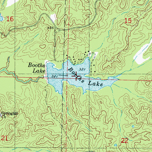 Topographic Map of Booths Lake, MS