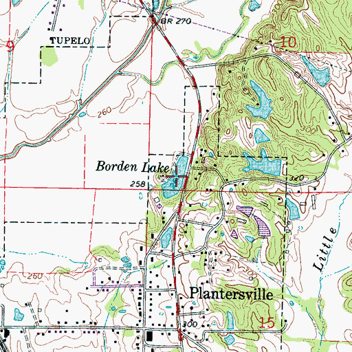 Topographic Map of Borden Lake, MS