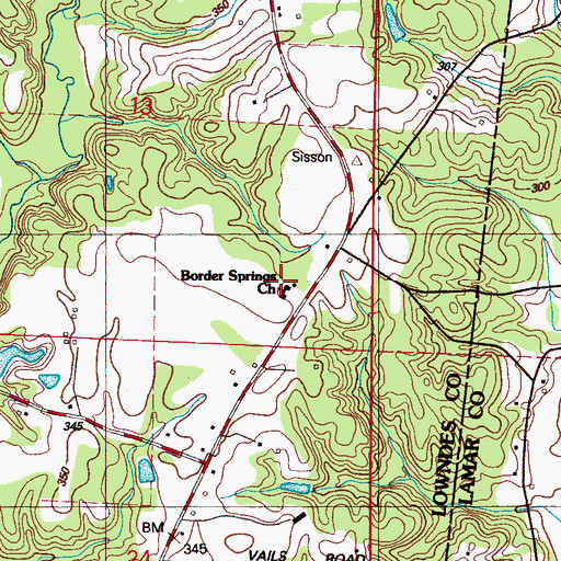 Topographic Map of Border Springs Church, MS