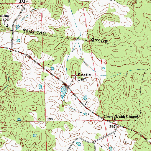 Topographic Map of Bostic Cemetery, MS