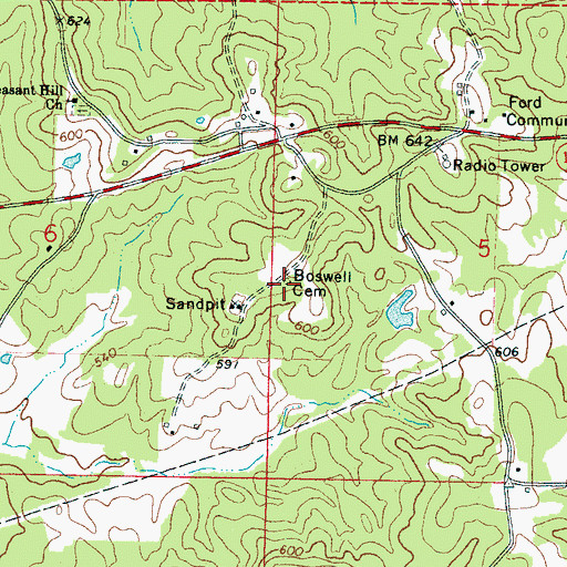 Topographic Map of Boswell Cemetery, MS