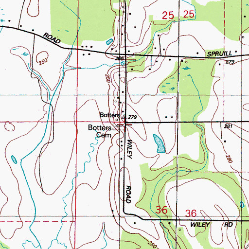 Topographic Map of Botters Cemetery, MS