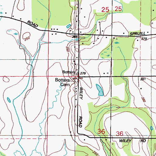 Topographic Map of Botters Cemetery, MS