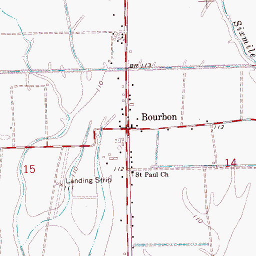 Topographic Map of Bourbon, MS