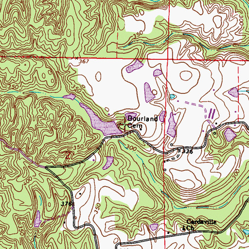Topographic Map of Bourland Cemetery, MS