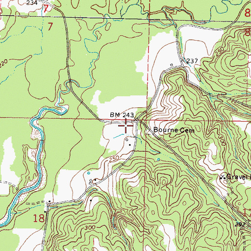 Topographic Map of Bourne Cemetery, MS