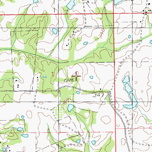 Topographic Map of Bowling Green Cemetery, MS