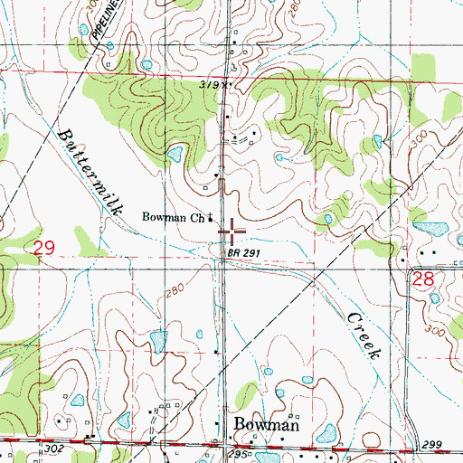 Topographic Map of Bowman Church, MS