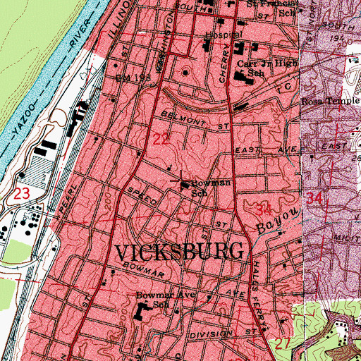 Topographic Map of Bowman School, MS