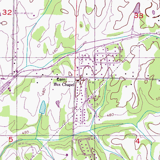 Topographic Map of Box Chapel Methodist Church, MS