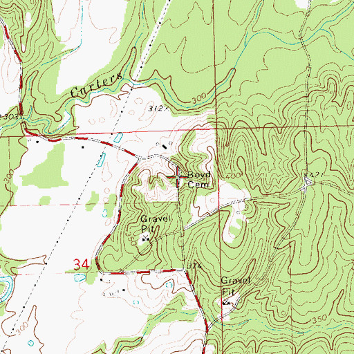 Topographic Map of Boyd Cemetery, MS