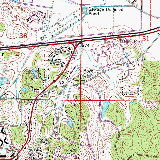 Topographic Map of Boyd Cemetery, MS