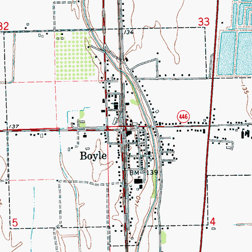 Topographic Map of Boyle, MS