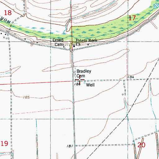 Topographic Map of Bradley Cemetery, MS