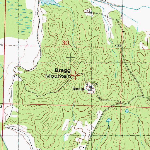 Topographic Map of Bragg Mountain, MS