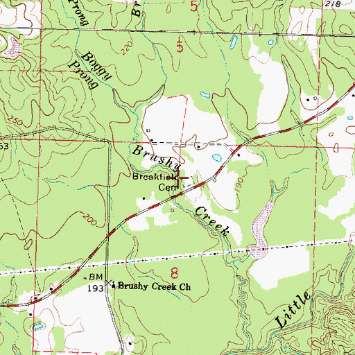 Topographic Map of Breakfield Cemetery, MS