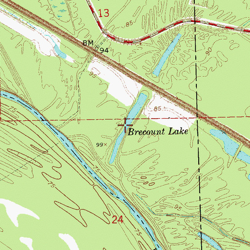Topographic Map of Brecount Lake, MS
