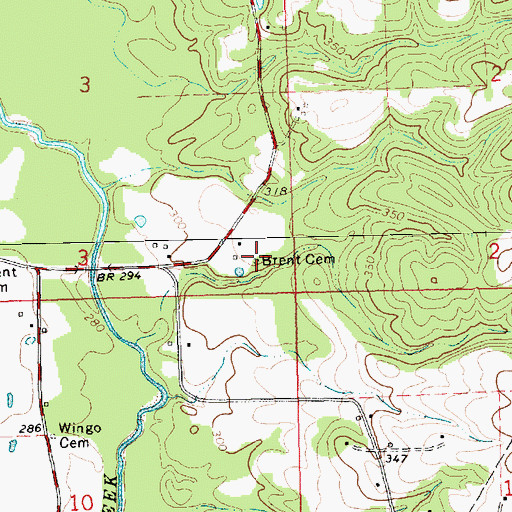 Topographic Map of Brent Cemetery, MS