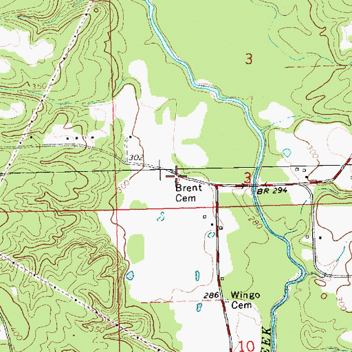Topographic Map of Brent Cemetery, MS