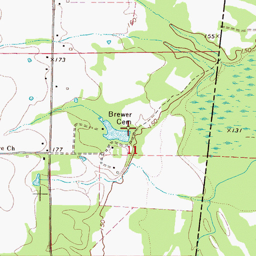 Topographic Map of Brewer Cemetery, MS