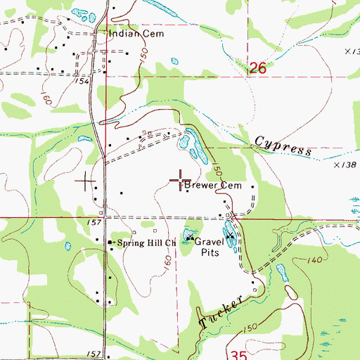 Topographic Map of Brewer Cemetery, MS