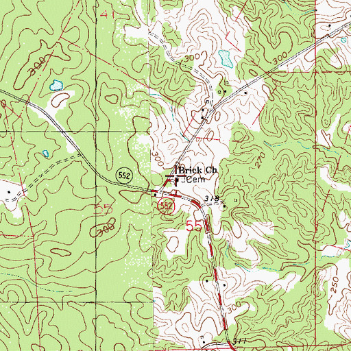 Topographic Map of Brick Church, MS