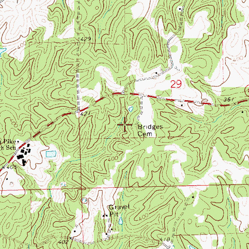 Topographic Map of Bridges Cemetery, MS