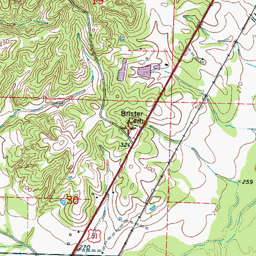 Topographic Map of Brister Cemetery, MS