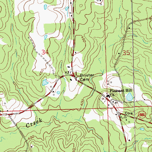 Topographic Map of Brister Cemetery, MS
