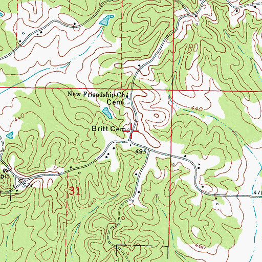 Topographic Map of Britt Cemetery, MS