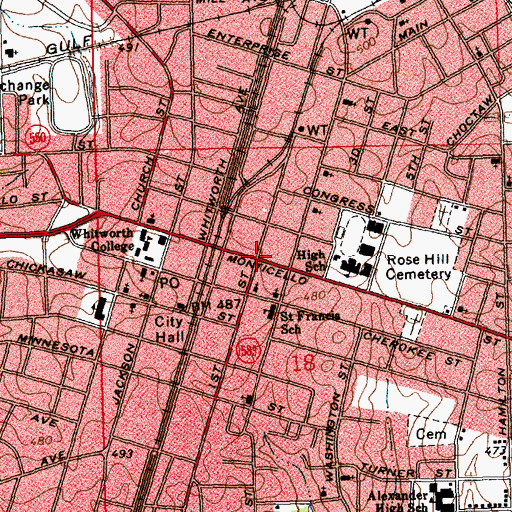 Topographic Map of Brookhaven, MS