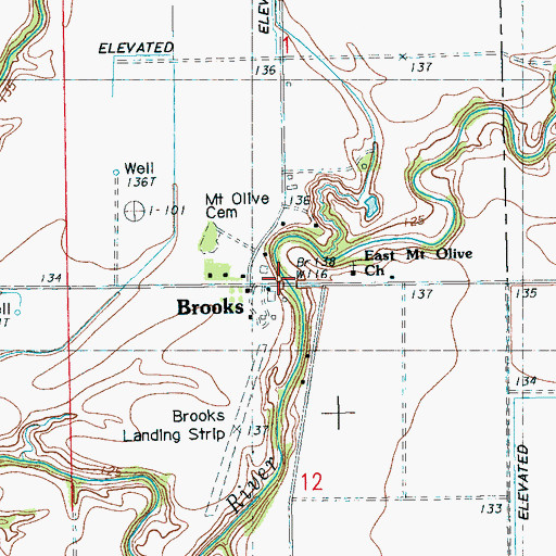 Topographic Map of Brooks, MS