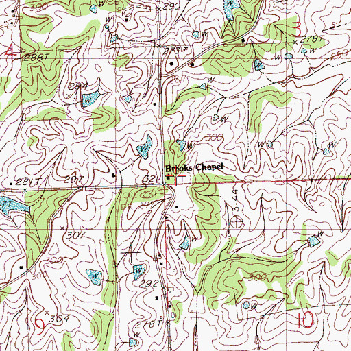 Topographic Map of Brooks Chapel, MS