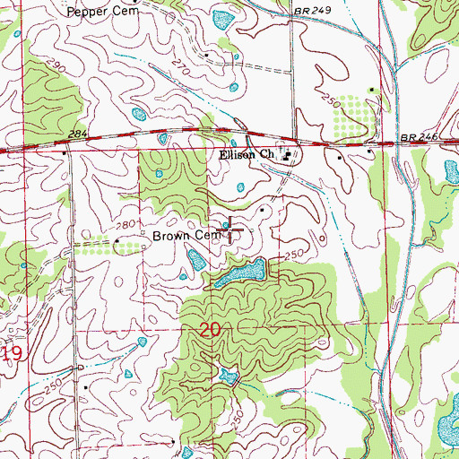 Topographic Map of Brown Cemetery, MS