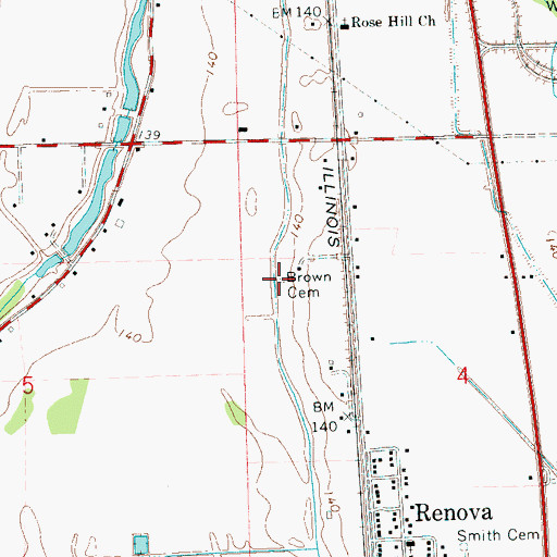 Topographic Map of Brown Cemetery, MS