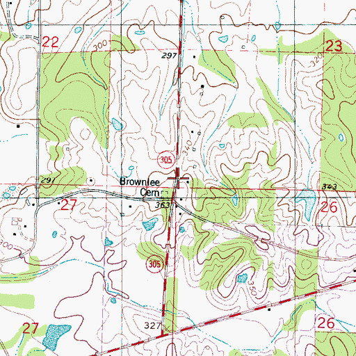 Topographic Map of Brownlee Cemetery, MS