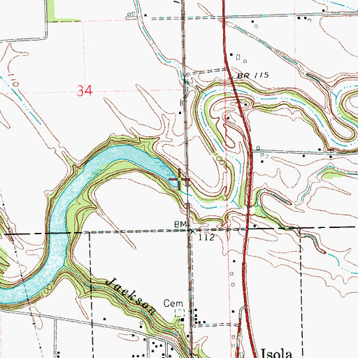 Topographic Map of Browns Bayou, MS