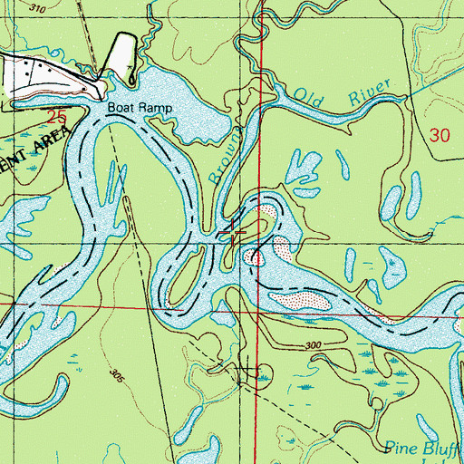 Topographic Map of Browns Old River, MS