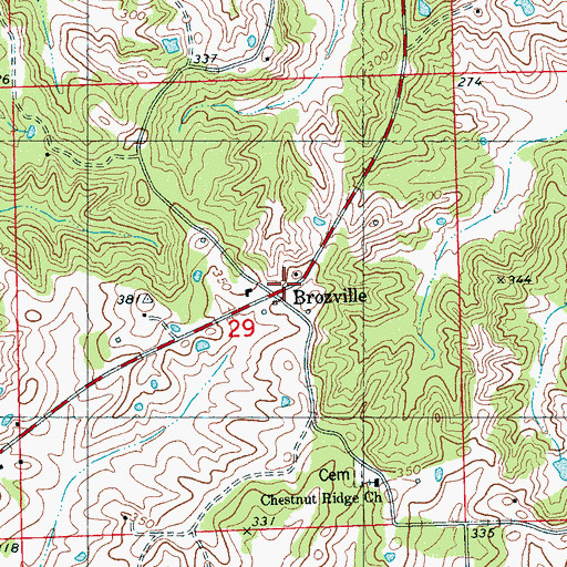 Topographic Map of Brozville, MS