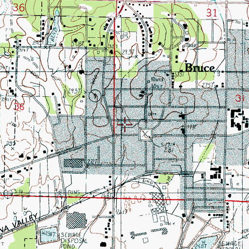 Topographic Map of Bruce, MS
