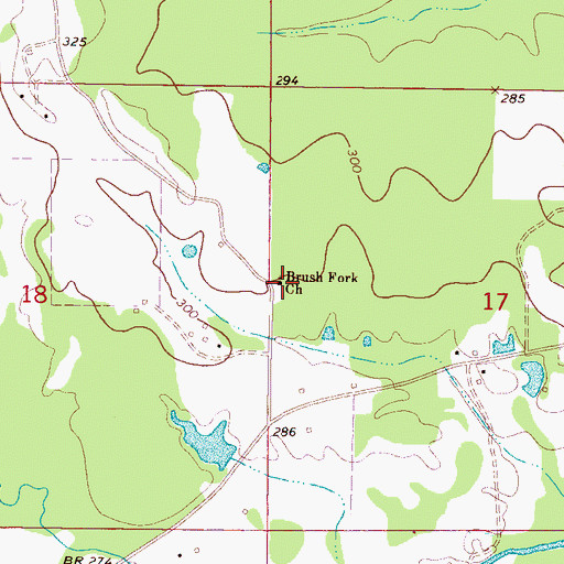 Topographic Map of Brush Fork Church, MS