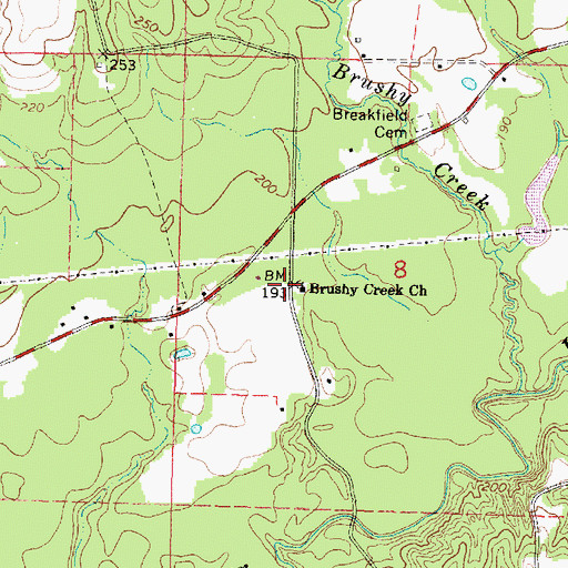Topographic Map of Brushy Creek Church, MS